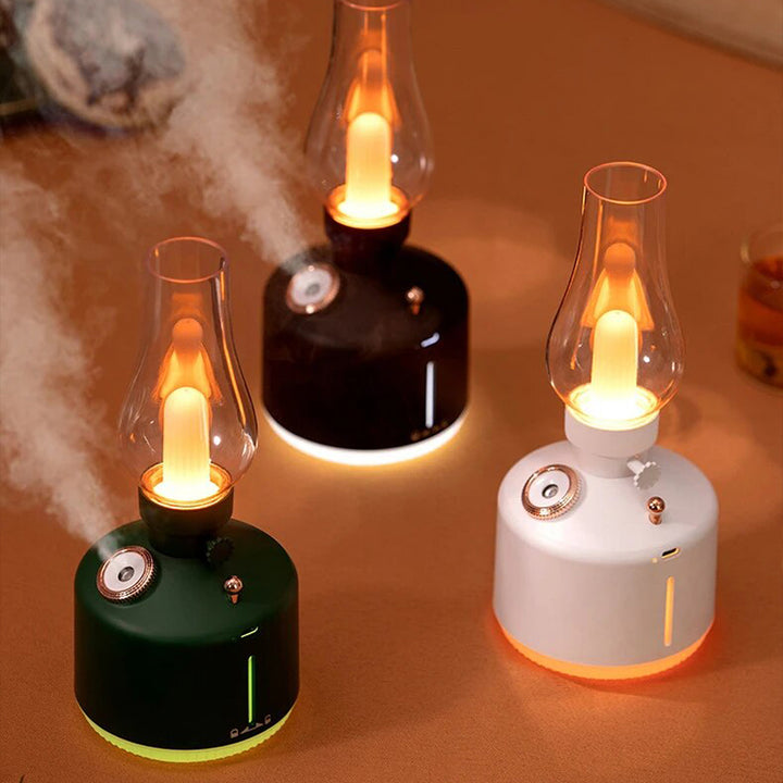 Add vintage charm to your space with this kerosene lamp-shaped cool mist humidifier featuring a 7-color night light.