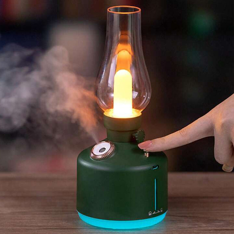 Enhance your kids' nursery and home ambiance with this vintage-inspired cool mist humidifier in kerosene lamp shape.
