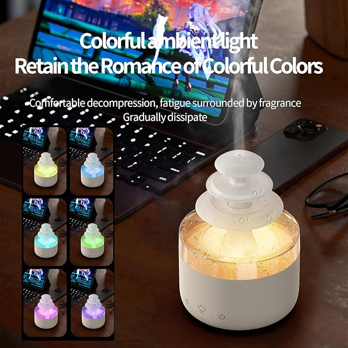 Lucky Tree Aromatherapy Diffuser, Threelayer Rain Cloud Humidifier Water Drip, Mushroom Diffuser, Cloud Humidifier Rain Drop, Rain Cloud Diffuser, With 7 Color Lights Essential Oil Aromatherapy Diffuser